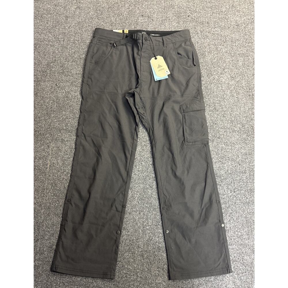 NWT Prana Mens 33X30 Dark Iron Stretch Zion II Vented Roll Tab Hiking Belt Pants